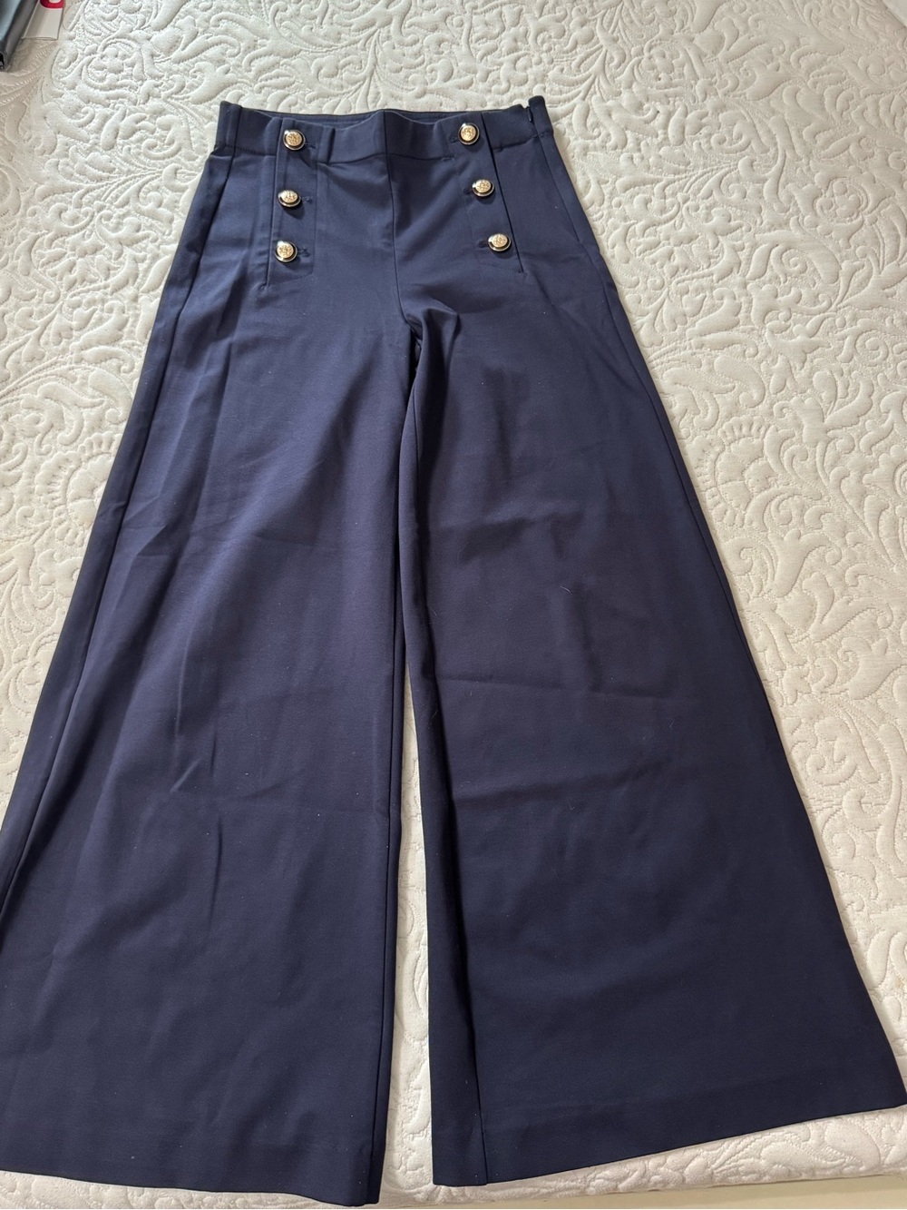 Ann Taylor Navy Wide-Leg Sailor Pants with Gold Buttons